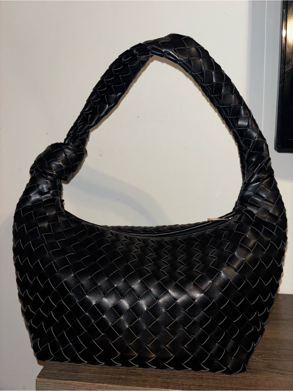 Black Woven Shoulder Bag - Sleek Everyday Hobo